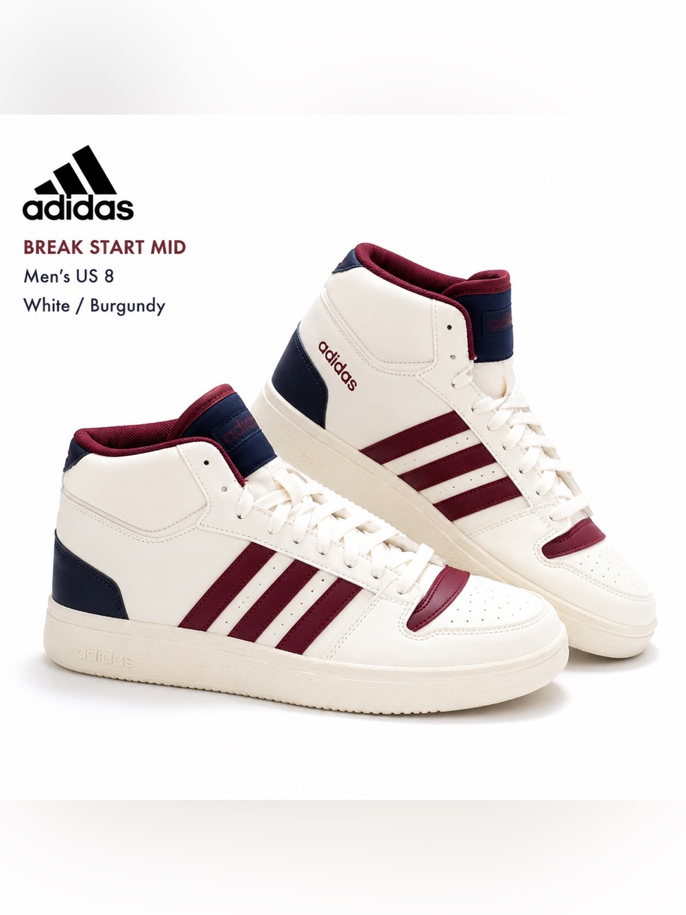 Adidas Break Start Mid Sneakers Men’s US 8 White Burgundy New Classic